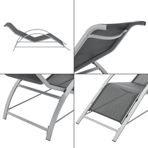 Kertibútor szett Binetto 3-részes kerti bútor 2xnapágy 1x asztal üveglappal szürke/fekete [en.casa]