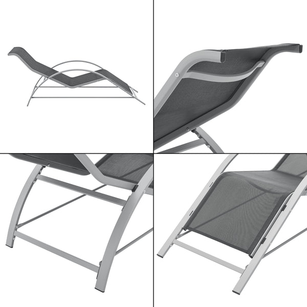 Kertibútor szett Binetto 3-részes kerti bútor 2xnapágy 1x asztal üveglappal szürke/fekete [en.casa]