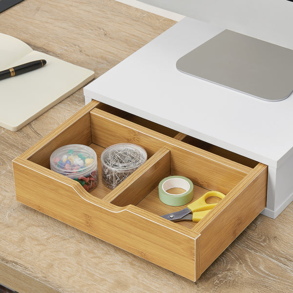 Íróasztali fiókos rendező Vieremä 9x30x31cm fehér/bambusz hatású [en.casa]