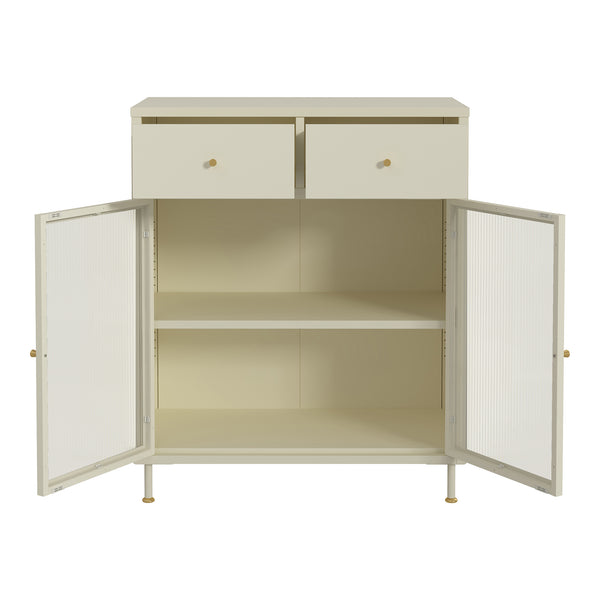 Vitrinszekrény Lindau acél 97x80x40 cm krémfehér [en.casa]