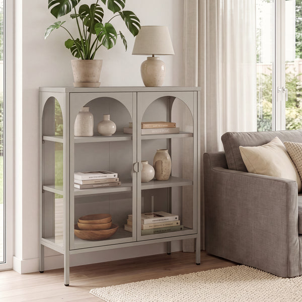 Vitrines szekrény Klippestad acél 95x80x35 cm teveszín [en.casa]