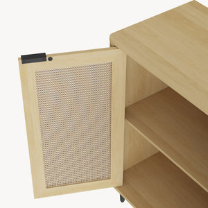 Tálalószekrény Lukhomso 83x80x40 cm tölgyfa hatású rattan mintázattal [en.casa]