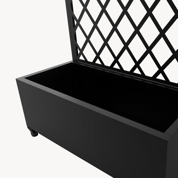 Gurulós válaszfal Malja virágosládával acél 190x82x38 cm fekete [casa.pro]