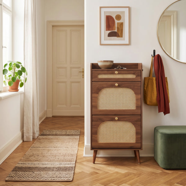 Cipősszekrény Virievarnu 111x60x24 cm diófa hatású [en.casa]