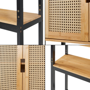 Tárolószekrény WC fölé Tervola 172x63x27 cm fekete/bambusz [en.casa]