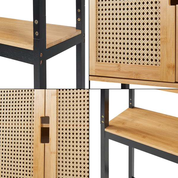 Tárolószekrény WC fölé Tervola 172x63x27 cm fekete/bambusz [en.casa]