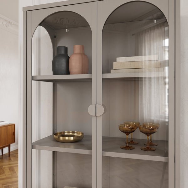 Vitrinszekrény Klippestad acél 160x80x35 cm teveszín [en.casa]