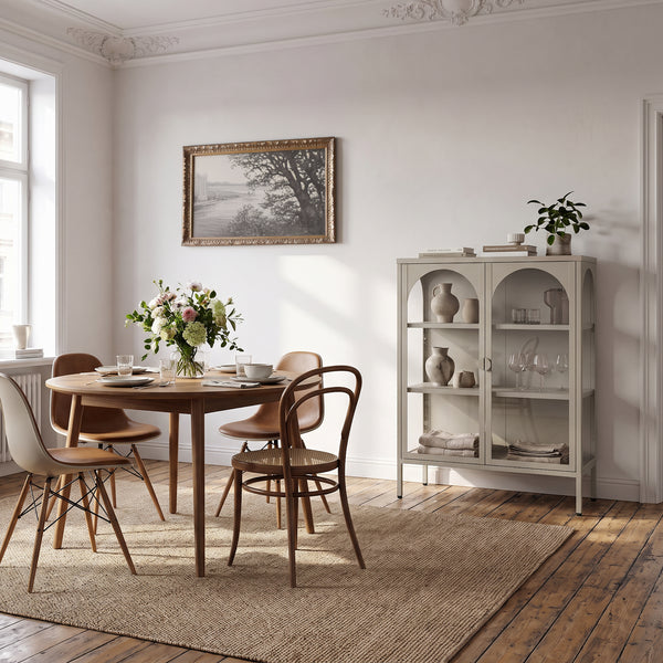 Vitrines szekrény Klippestad acél 95x80x35 cm teveszín [en.casa]