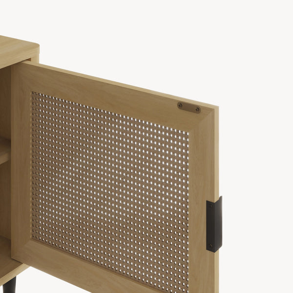 TV szekrény Lukhomso 152x40x54 cm tölgyfa hatású rattan mintával [en.casa]
