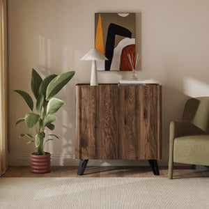 Komód Trorlon 83x80x40 cm diófa hatású/travertin [en.casa]