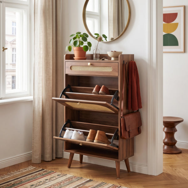 Cipősszekrény Virievarnu 111x60x24 cm diófa hatású [en.casa]