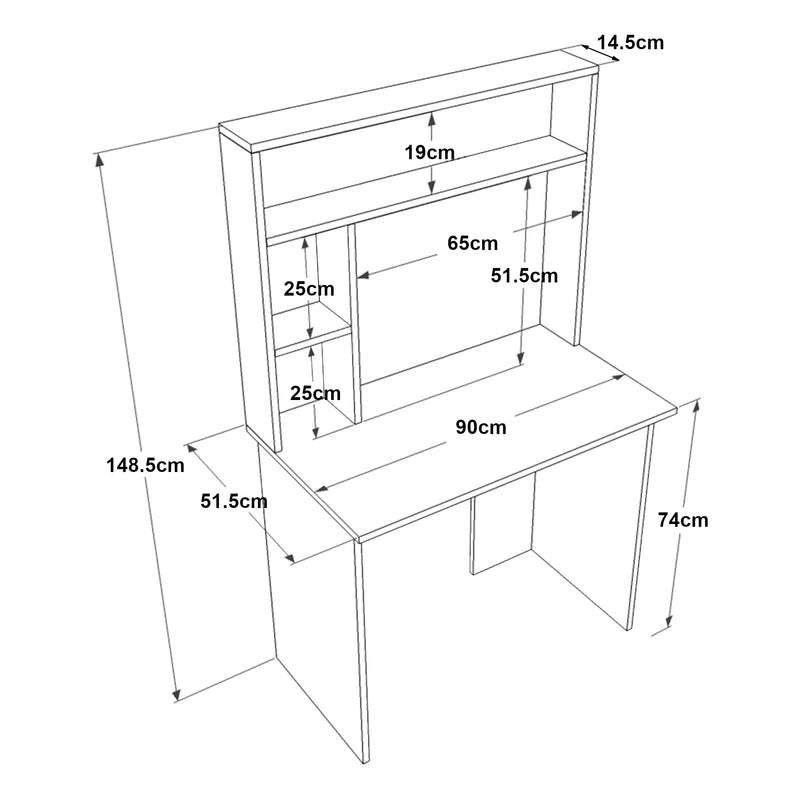 Méretrajz Íróasztal polccal Todi 149x90x52 cm [en.casa]