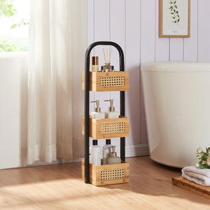Fürdőszobai polc Tervola 73x23x19 cm fekete/bambusz [en.casa] - premiumXL