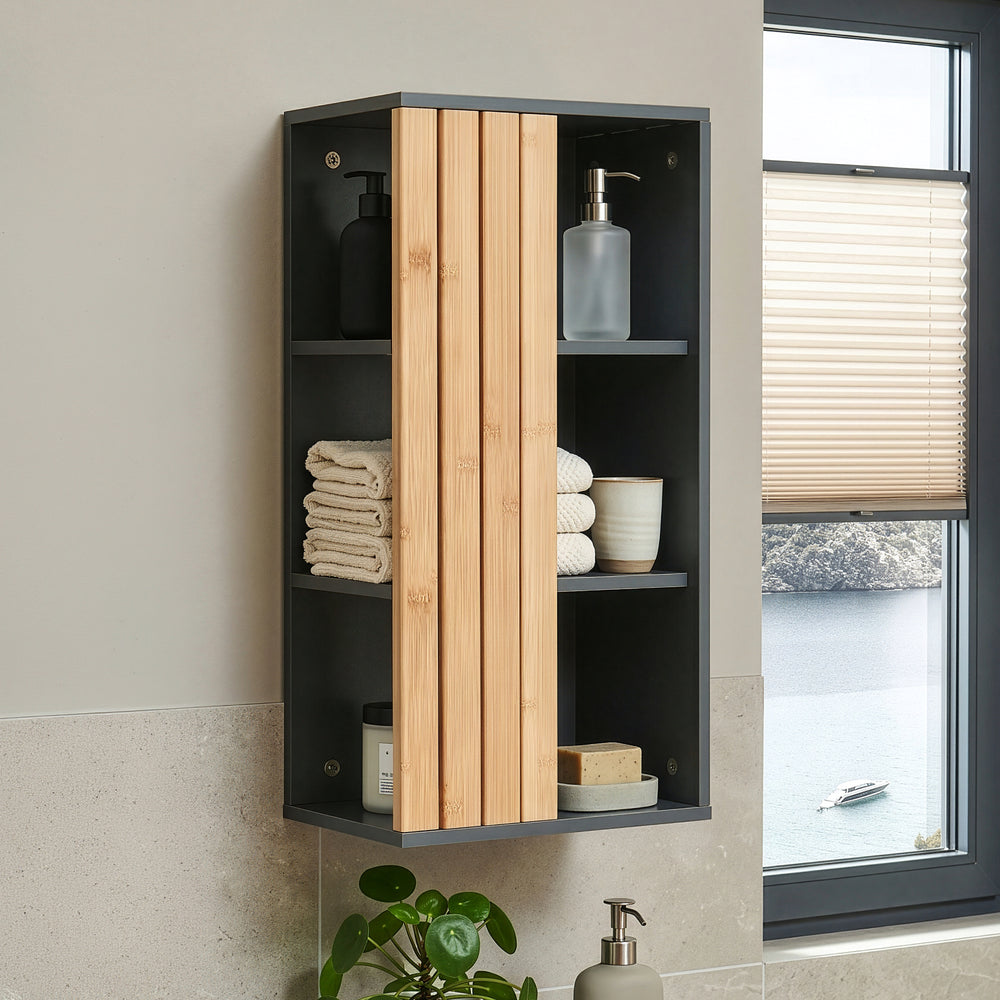Fürdőszobai fali szekrény Svanes 60x30x20 cm sötétszürke/natúr [en.casa]