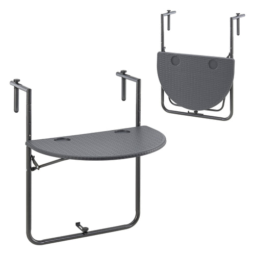 Balkonra akasztható asztal Cicala 84x60x64 cm félkör alakú acél sötétszürke [en.casa] - premiumXL