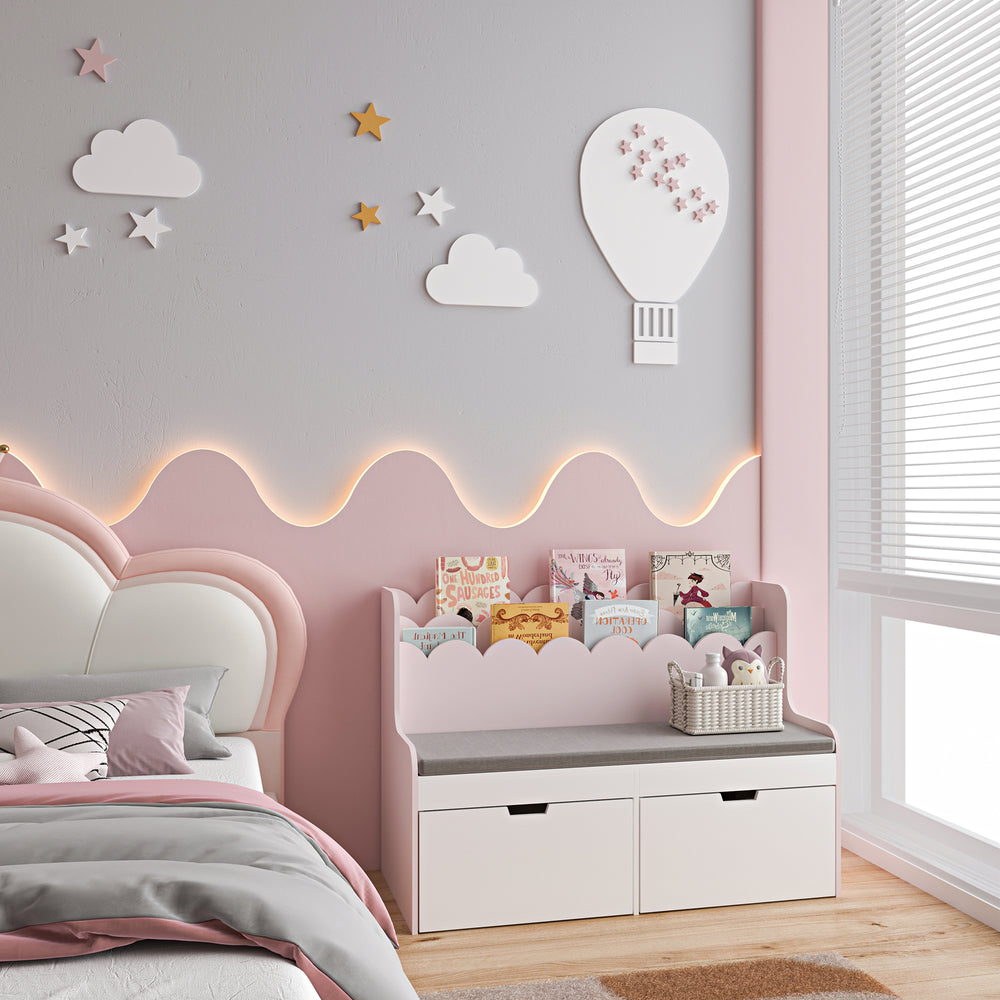 Gyereksarok paddal és polccal Vestnes 100x45x70 cm Cotton Candy/Fehér [en.casa] - premiumXL