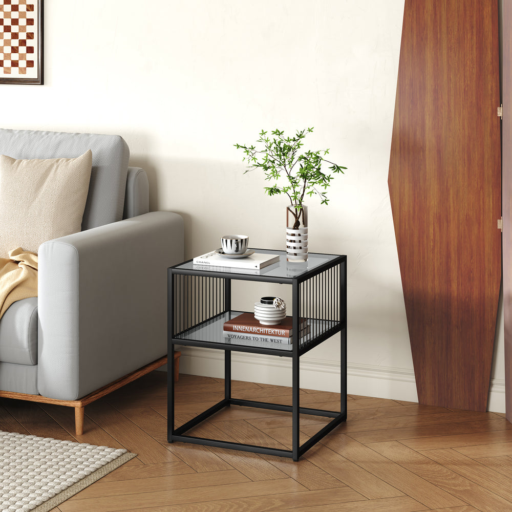 Kisasztal Tronevn üveg asztallappal 50x40x40 cm fekete [en.casa]