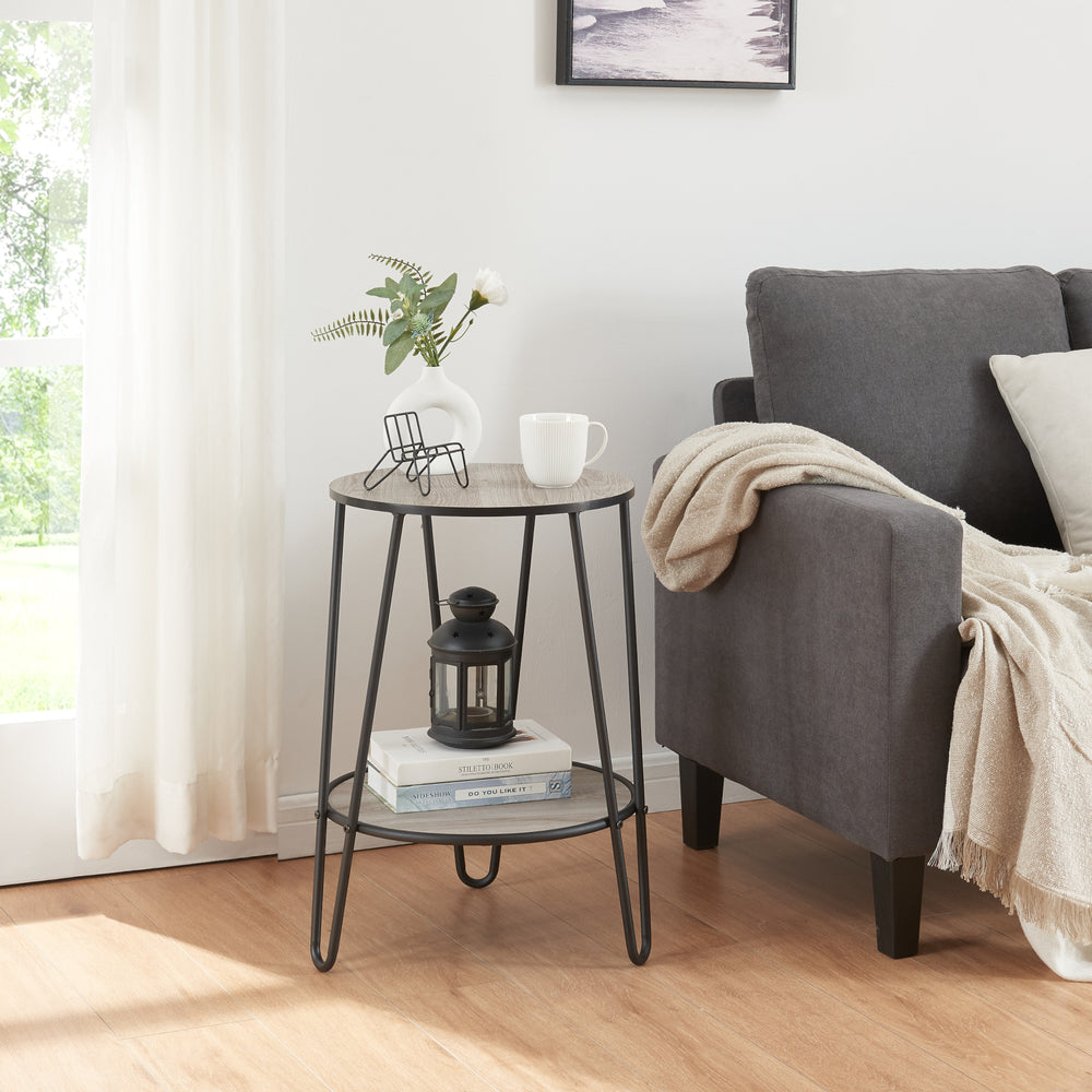 Ylöjärvi oldalasztal 2 polccal fekete/tölgy - megjelenés [en.casa] - premiumXL