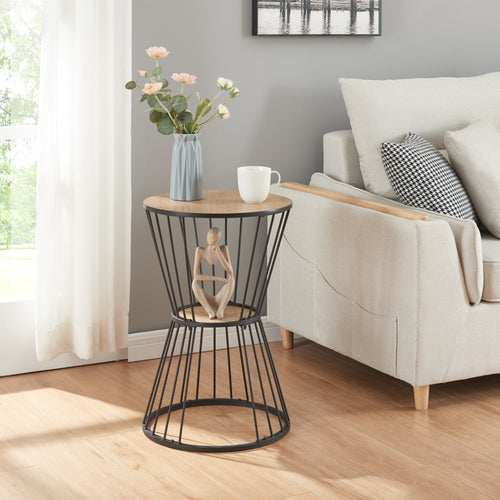 Fossbergom fekete/tölgy kinézetű dohányzóasztal [en.casa] - premiumXL