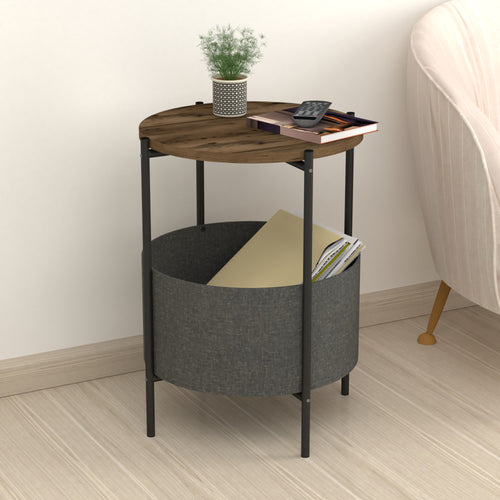 Hofors 60x43cm antracit / tölgyfa hatású, antik kisasztal [en.casa]