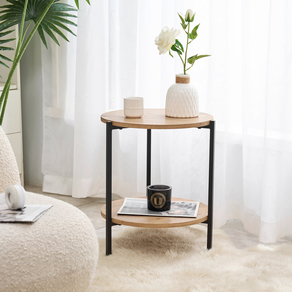 Kuopio dohányzóasztal 50xØ40cm fekete/fa hatású [en.casa] - premiumXL