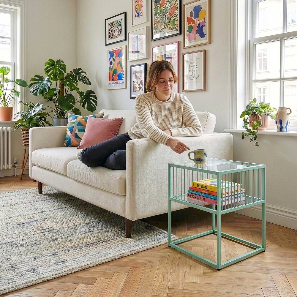 Kisasztal Tronevn üveg asztallappal [en.casa]