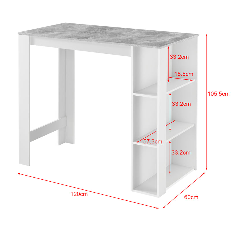 Méretrajz Bárasztal Danderyd beépített polccal 120x60x106 cm [en.casa]
