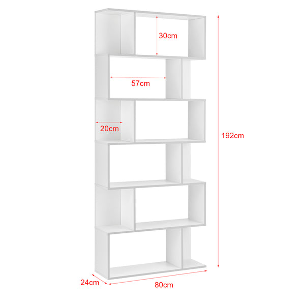  Könyvespolc 6 polccal Oxford 192 x 80 x 24 cm térelválasztó forgácslap több színben [en.casa]®