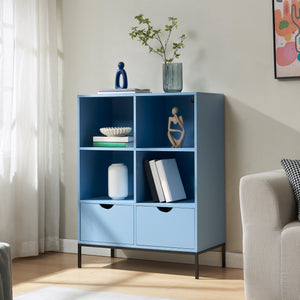Könyvespolc 2 fiókkal Colwyn 105x80x40 cm Kék [en.casa]