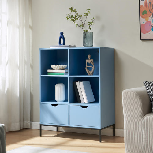Könyvespolc 2 fiókkal Colwyn 105x80x40 cm Kék [en.casa]