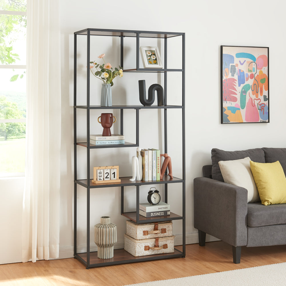 Könyvespolc Østre 180x83x34 cm fekete/diófa hatású [en.casa] - premiumXL