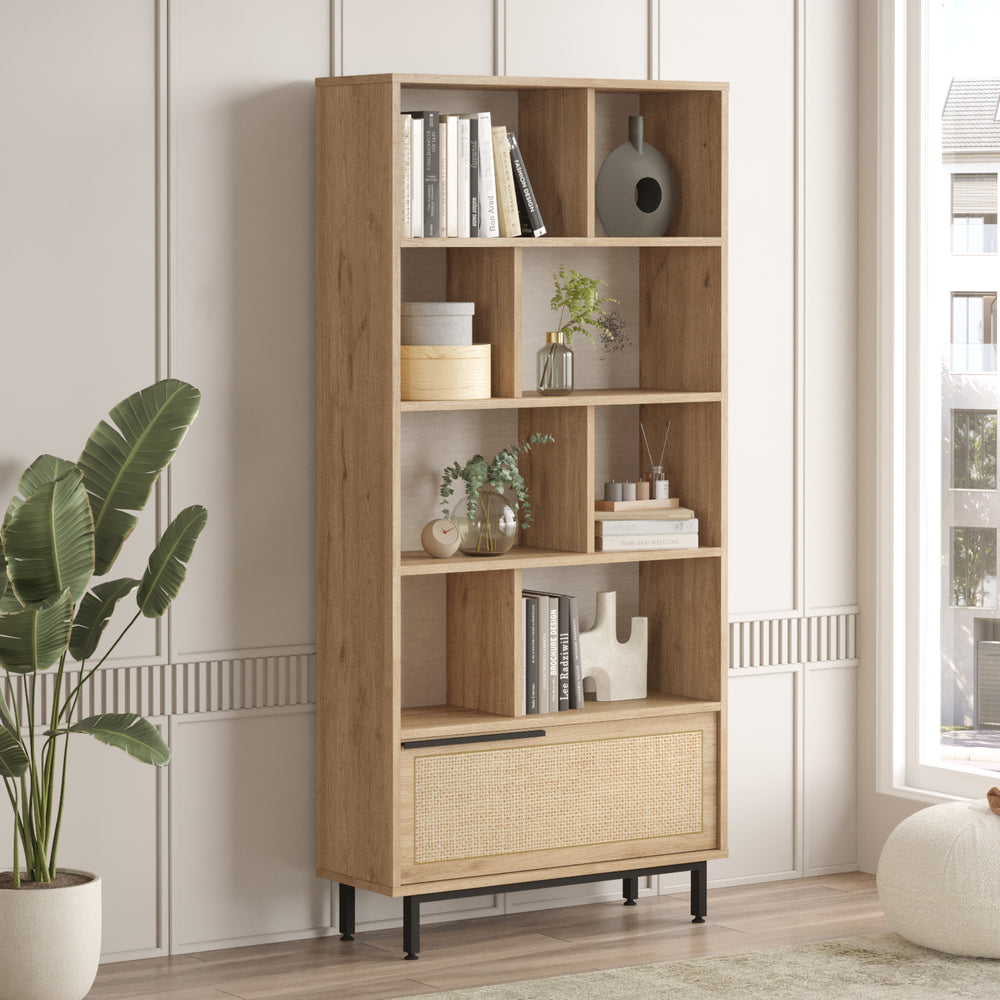 Kvænangen könyvespolc 176x84x30 cm tölgyfa hatású/rattan hatású [en.casa] - premiumXL