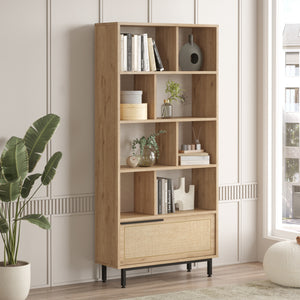Kvænangen könyvespolc 176x84x30 cm tölgyfa hatású/rattan hatású [en.casa] - premiumXL