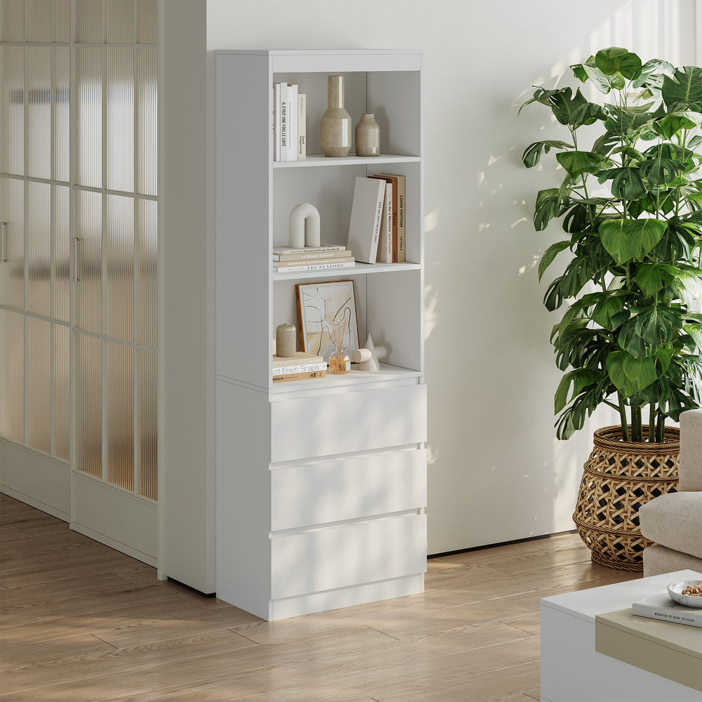 Könyvespolc Les 3 fiókkal 180x60x35 cm fehér [en.casa] - premiumXL