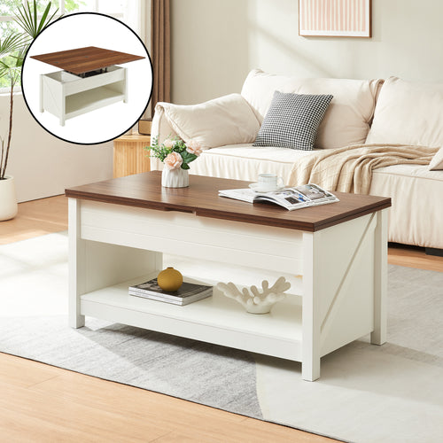 Kasama dohányzóasztal emelhető lappal és tárolóval 110x55x54 cm diófa hatás/fehér [en.casa] - premiumXL