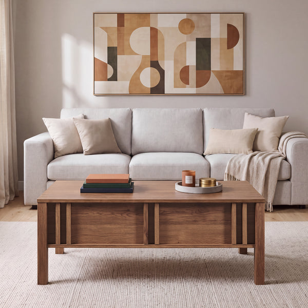 Dohányzóasztal Kilmandar megemelhető asztallappal 105x59x40/53 cm diófa hatású [en.casa]