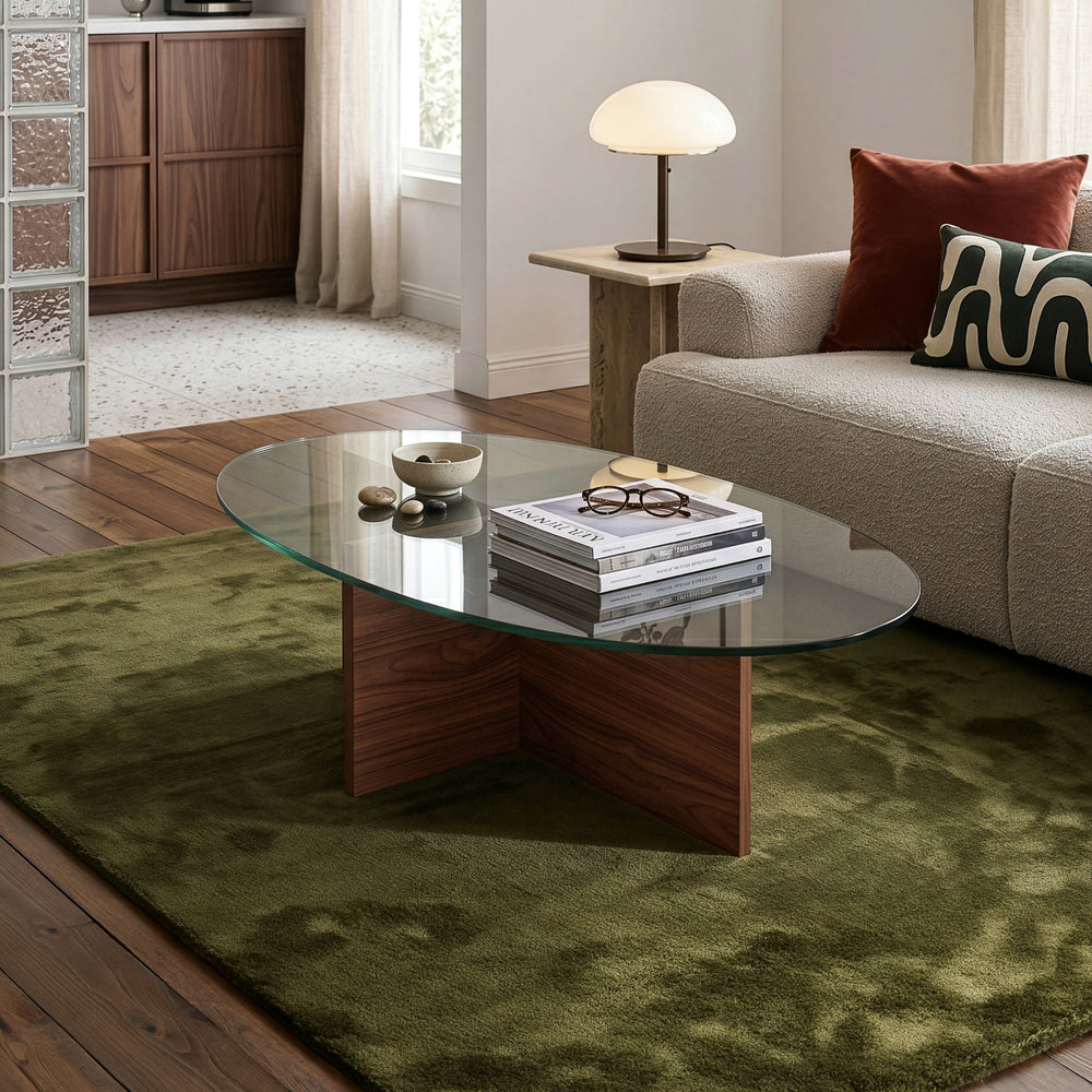 Dohányzóasztal Viroya üveg asztallappal 100x60x36 cm diófa hatású/szürke [en.casa]