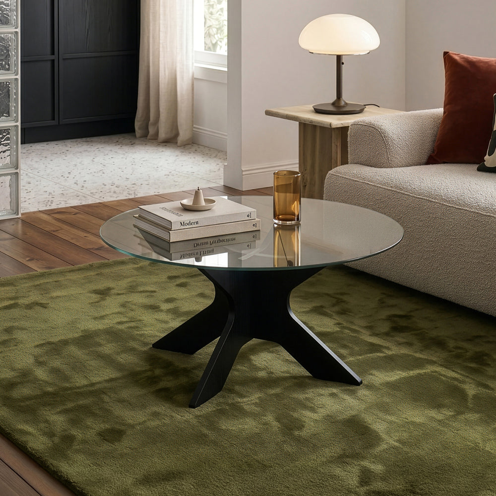Dohányzóasztal Imi üveg asztallappal Ø70x35 cm fekete/szürke [en.casa]