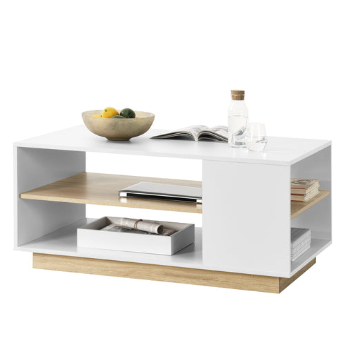 Trelleborg dohányzóasztal 100x60x46 cm 2 polccal Fehér/Tölgy en.casa - premiumXL