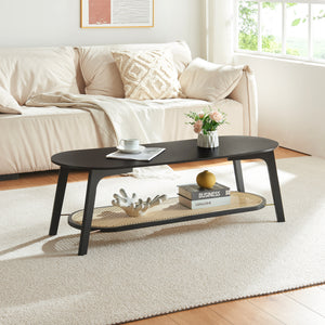 Dohányzóasztal Taivalkoski 120x43x40 cm fekete/rattan hatású [en.casa] - premiumXL