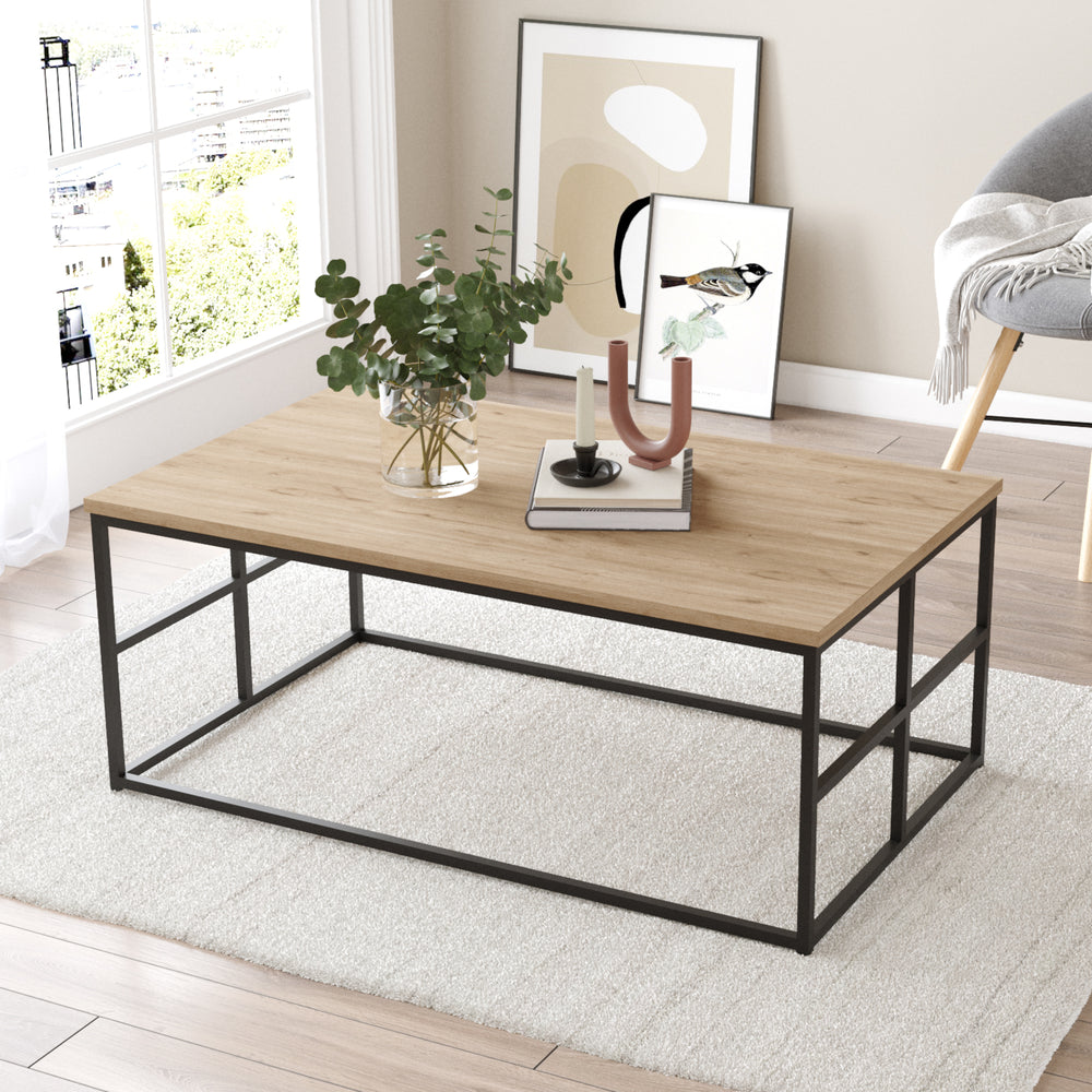 Dohányzóasztal Velendi 100x60x40 cm tölgyfa hatás/fekete [en.casa] - premiumXL