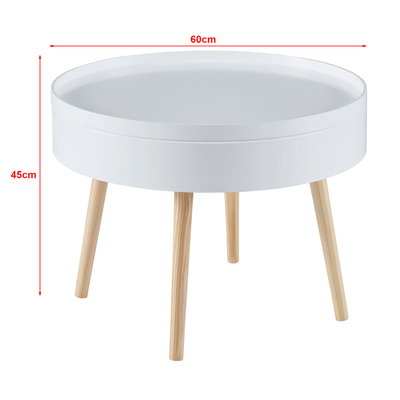 Méretrajz Dohányzóasztal Bongard tárolóval fehér Ø60x45 cm [en.casa]