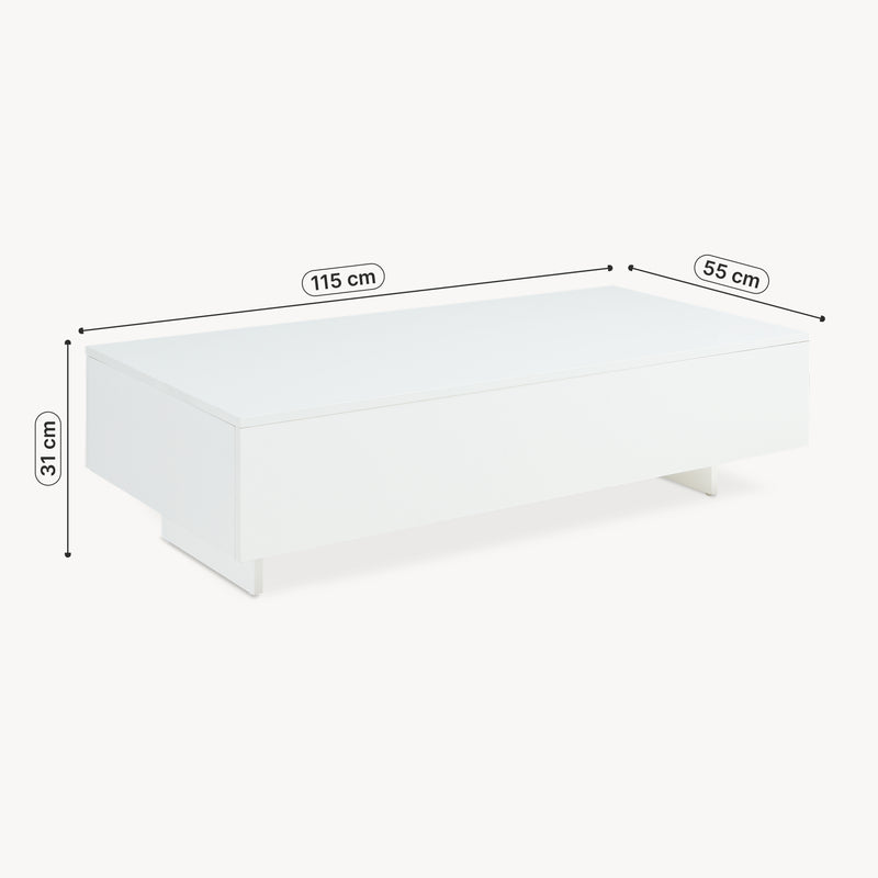 Méretrajz  Dohányzóasztal Braunschweig 115 x 55 x 31 cm forgácslap fehér/fekete [en.casa]®