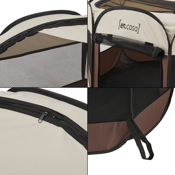 Kutyakennel Telford helytakarékos barna / krémszínű több méretben [en.casa]