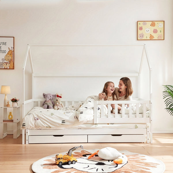 Házikó gyerekágy kihúzható pótággyal Aarghonmaa 90x200 cm fenyőfa [en.casa]