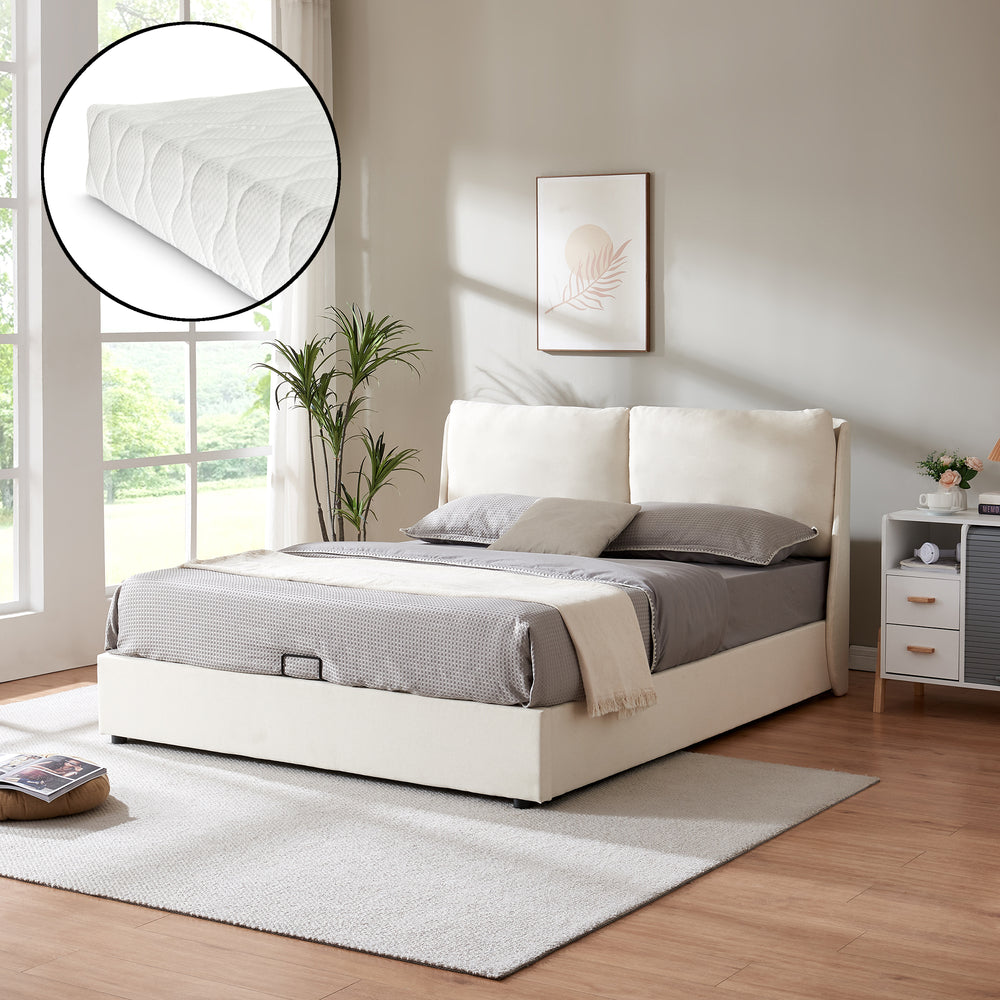 Kárpitozott franciaágy matraccal Lunner [en.casa] 