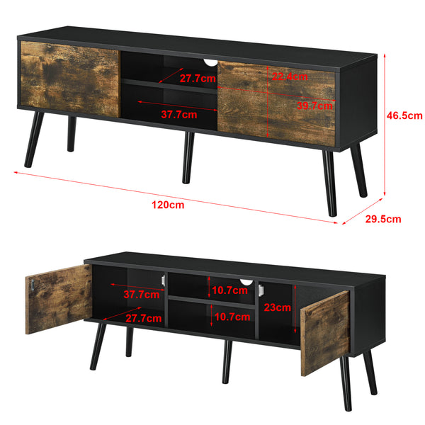 TV-állvány Eskilstuna 120x29,5x46,5 cm forgácslap tömör fa lábakkal [en.casa]