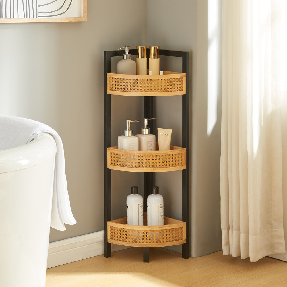 Sarokpolc Tervola 80x23x23 cm Fekete/Bambusz [en.casa] - premiumXL