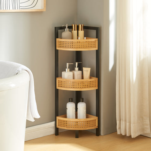 Sarokpolc Tervola 80x23x23 cm Fekete/Bambusz [en.casa] - premiumXL