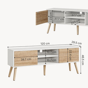 TV-állvány Eskilstuna 120x29,5x46,5 cm forgácslap tömör fa lábakkal [en.casa]